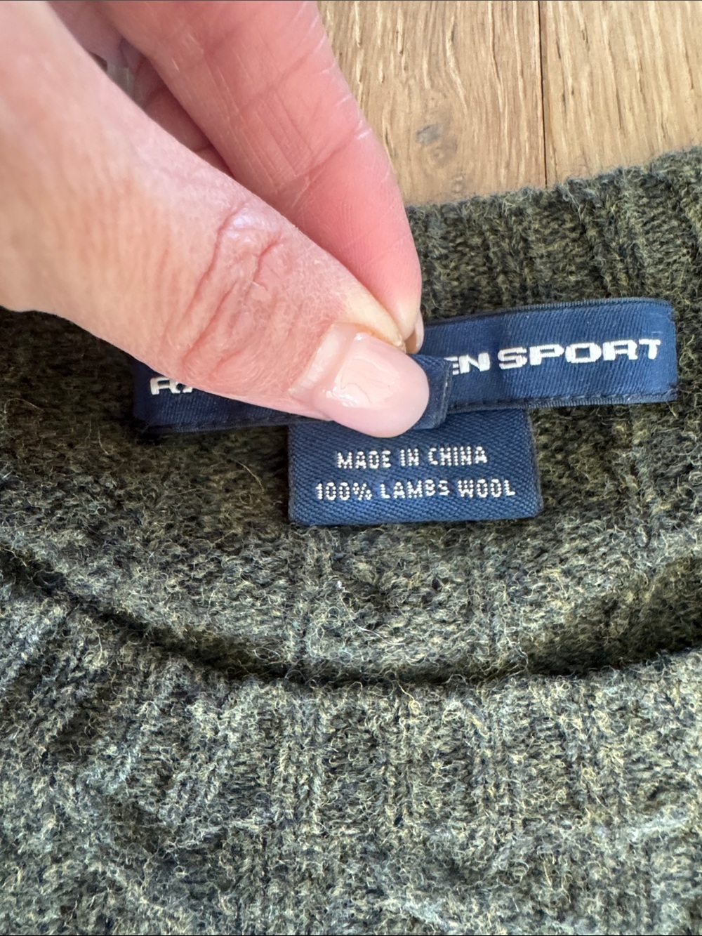 Ralph Lauren Sport Olive Green Cable-Knit Crewneck Sweater - Picture 3 of 4